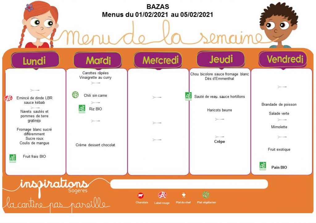 Menus Servis à L’école Maternelle Et élémentaire